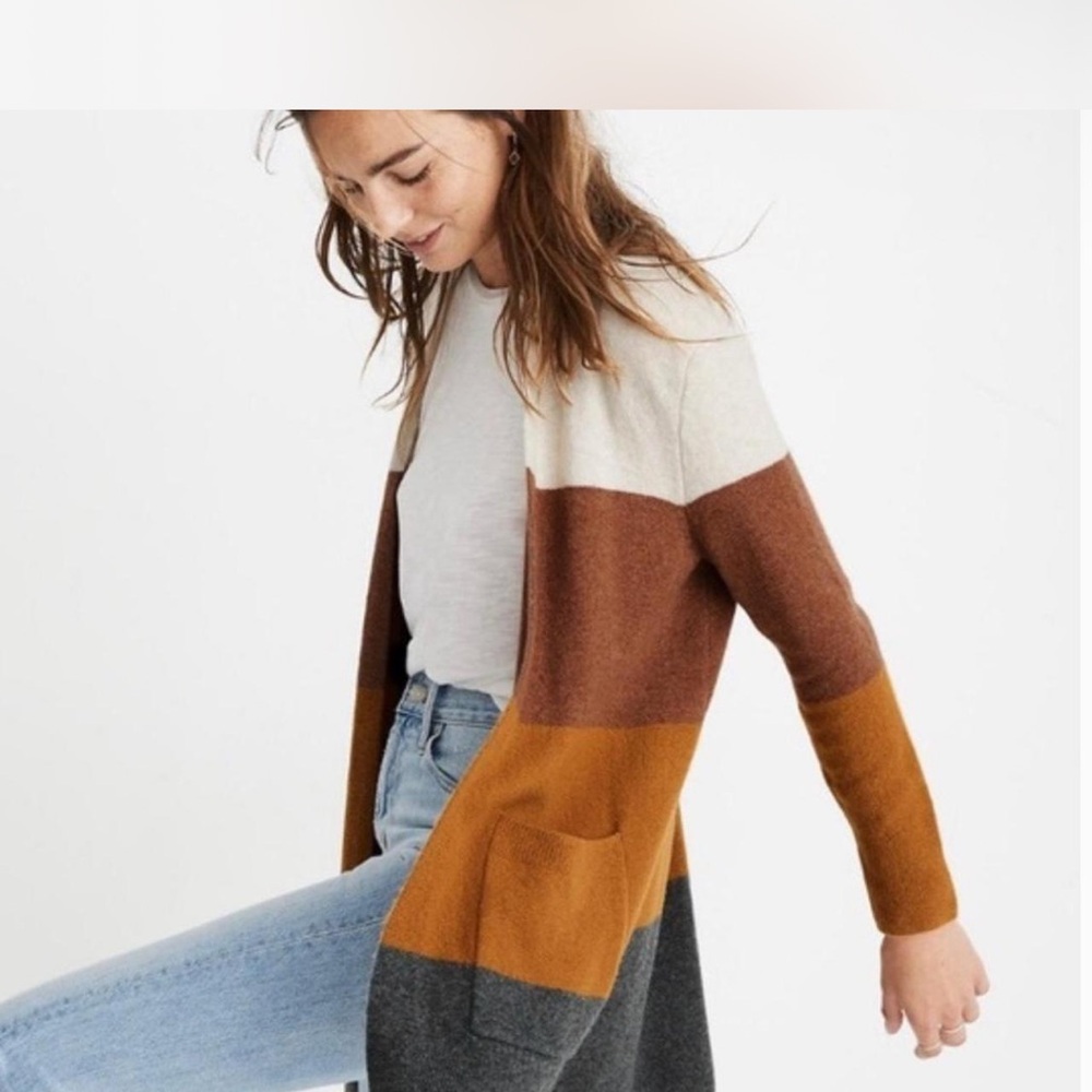 Madewell merino wool/alpaca blend Colorblock Open Front Cardigan